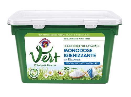 CHANTECLAIR VERT Ecodetergente Monodose Lavatrice Igienizzante Con Bicarbonato - Confezione Da Lavaggi, Senza Profumazione, 20 Unità