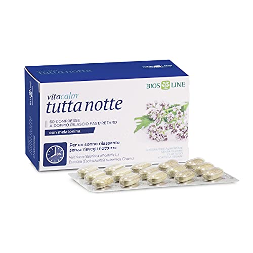 BIOS LINE VitaCalm Tutta Notte, Integratore per dormire con Melatonina, Integratore rilassante a doppio rilascio per favorire il rilassamento ed un sonno tranquillo, 60 compresse