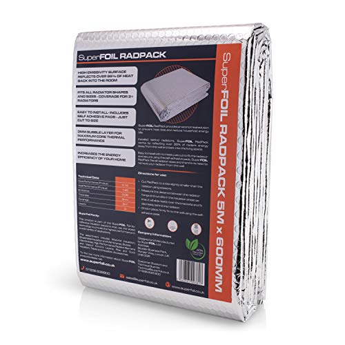 SuperFoil, RadPack, lamina termoriflettente e isolante per termosifoni, risparmia energia, dimensioni: 5 m x 60 cm