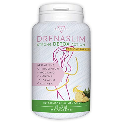 DRENASLIM® DETOX - 240 COMPRESSE | Drenante Forte Dimagrante | Bromelina Forte | Detox Dimagrante Drenante Depurativo Antiossidante | Diuretico Forte con Bromelina, Orthosiphon, Gymnema , Finocchio