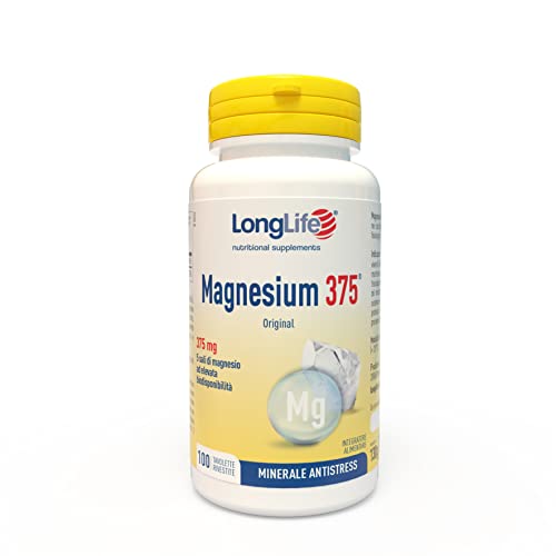 LongLife Magnesium 375® | Integratore con 5 sali di magnesio | Integratore magnesio |100 tavolette rivestite per una migliore deglutizione | Senza biossido di titanio | Senza glutine