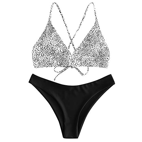 ZAFUL Bikini da Donna in 2 Pezzi Imbottito Set Costume da Bagno Cinghie Incrociate sul Retro (Nero, S (EU.36))