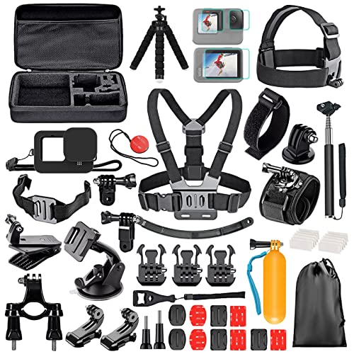 JOYBOY Kit di Accessori per Action Camera 54-In-1 Fascia da Testa per Action Camera + barra di galleggiamento + custodia impermeabile + accessori per cover posteriore per fotocamera compatibili