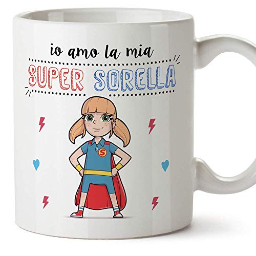 Mugffins Sorella Tazza/Mug - Io Amo la mia Super Sorella - Idea Regalo Originale di Compleanno - Tazza Migliore Sorella in Ceramica. 350 ml